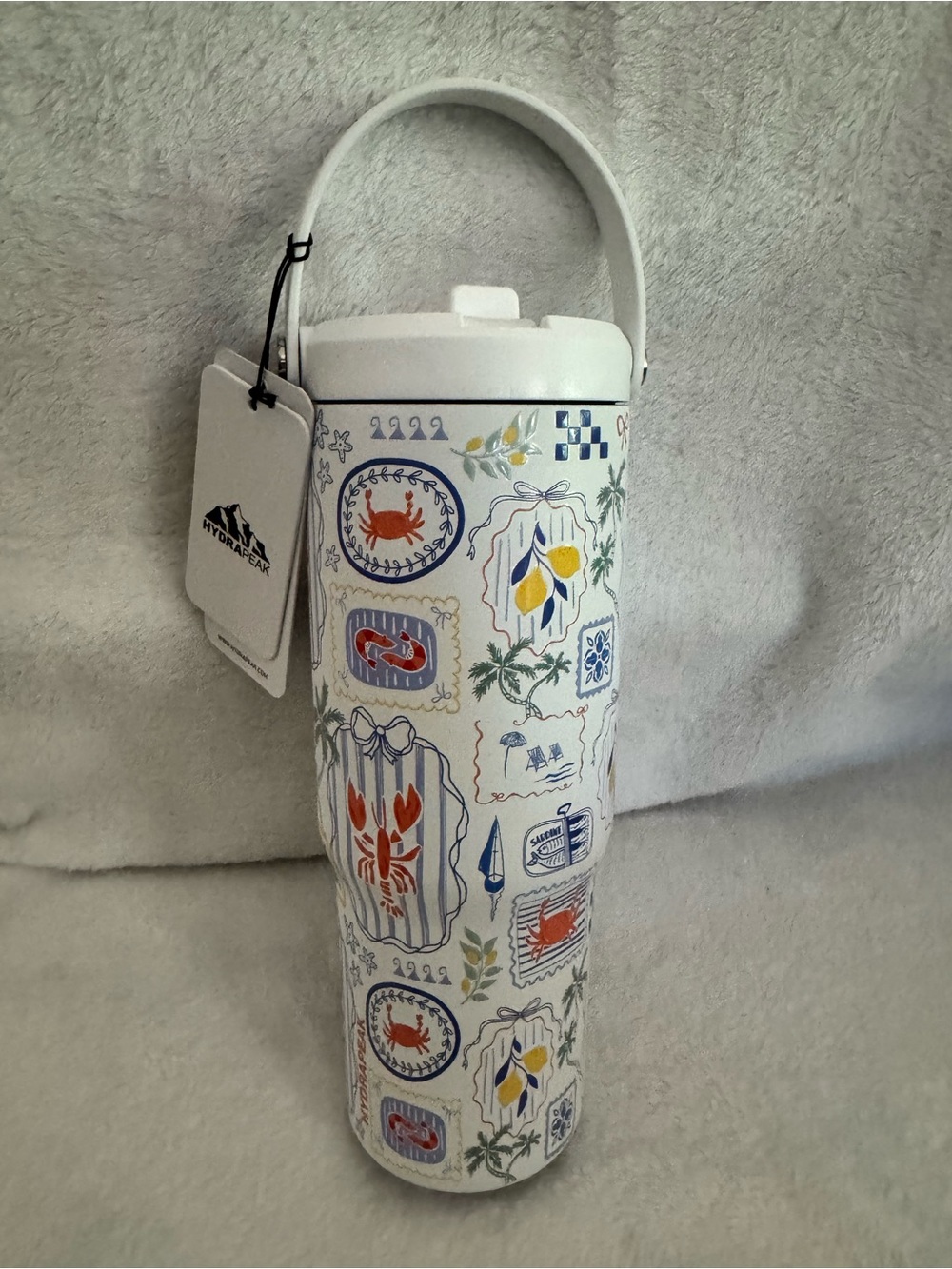 White Patterned Stainless Water Bottle with Handle - Picture 2 of 2